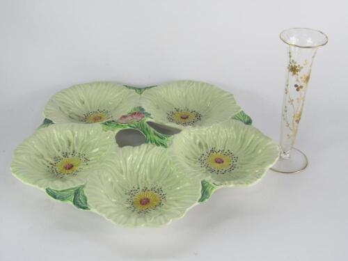 A Carltonware pottery fire section floral hors d' oeuvres dish