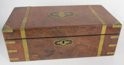 A Victorian walnut and brass bound and inlaid writing slope