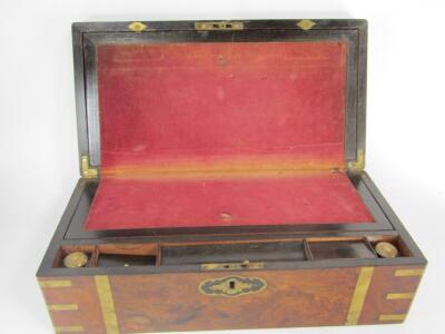 A Victorian walnut and brass bound and inlaid writing slope - 2