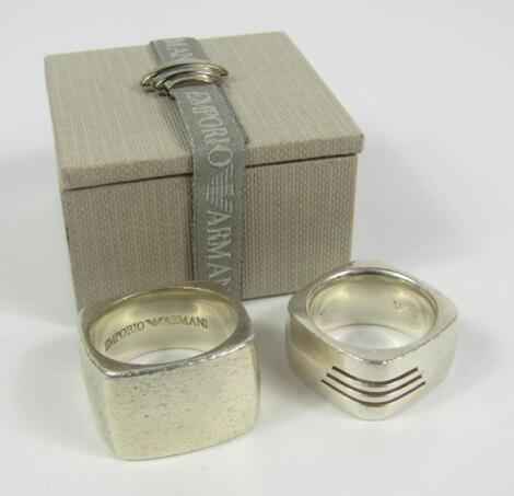 Two Emporio Armani gentleman's silver rings