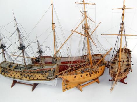 Two wooden scale models of armed ships