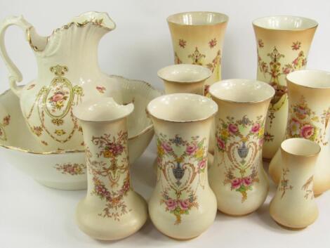 A group of Crown Devon and Crown Ducal blush pottery