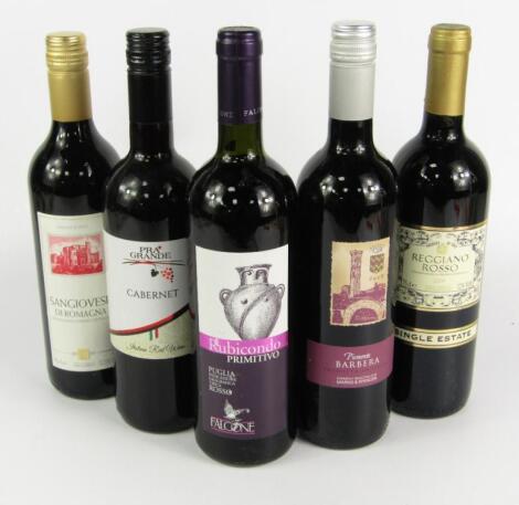 Five bottles of Italian red wine