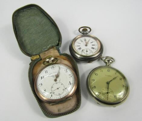 Two French open faced keyless wind pocket watches