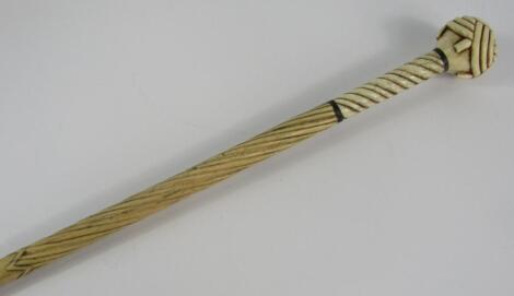 An early 19thC marine ivory turk's head walking cane