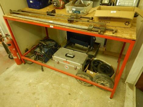 A steel framed workbench