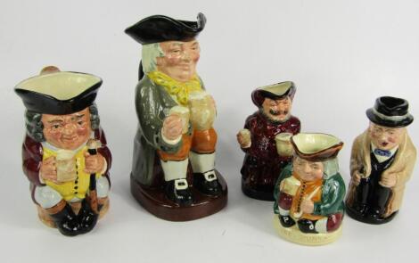 Five Royal Doulton pottery character jugs