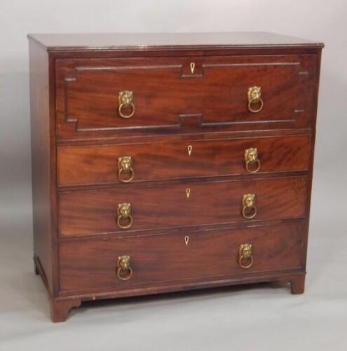 An early 19thC mahogany secretaire chest