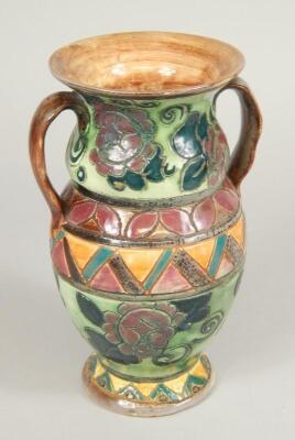 A Mabel Leigh for Shorter pottery two handled vase