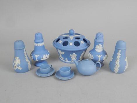 Various items of Wedgwood blue Jasperware