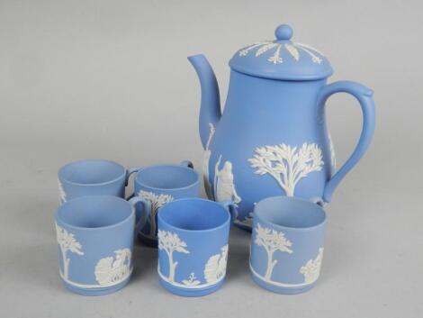 A Wedgwood blue Jasperware part coffee service.