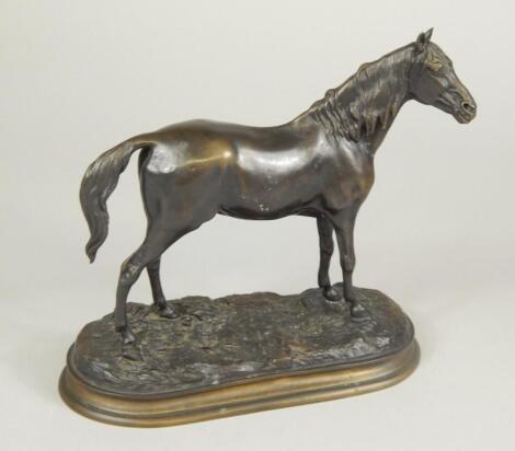 After Mene. A modern bronze figure of a horse on a rectangular base with rounded ends