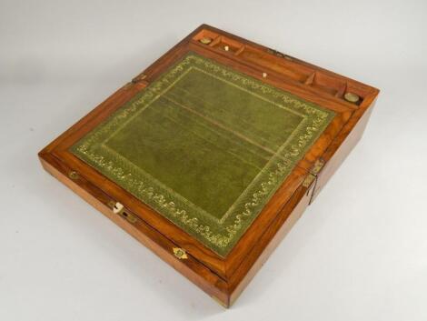 A Victorian walnut and brass bound writing box