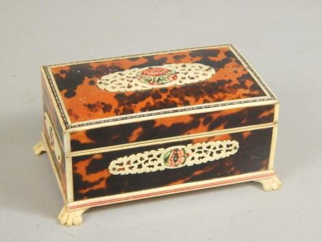 An early 20thC Anglo Indian tortoiseshell and ivory casket