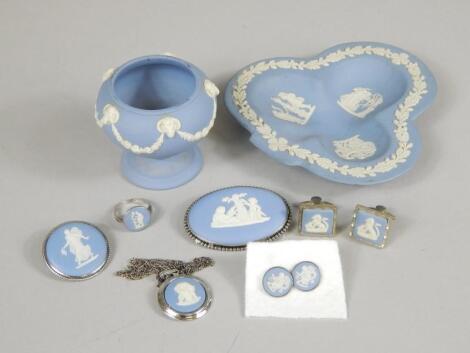 Various Wedgwood blue Jasperware