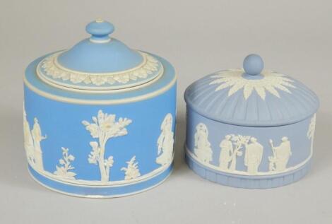 An early 20thC Wedgwood blue Jasperware jar and cover