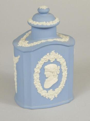 A mid 20thC Wedgwood blue Jasperware tea caddy