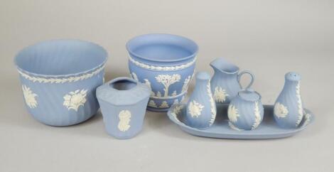 Various Wedgwood blue Jasperware