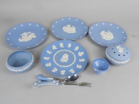 Various Wedgwood blue Jasperware