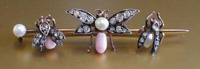 A late Victorian triple insect bar brooch