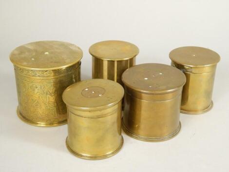 Trench Art. A collection of five late 19thC / early 20thC boxes