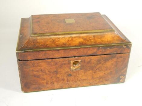 A Victorian burr walnut and brass writing box