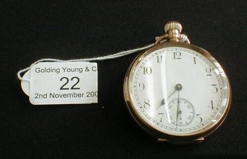 An open faced Waltham 9ct gold pocket watch