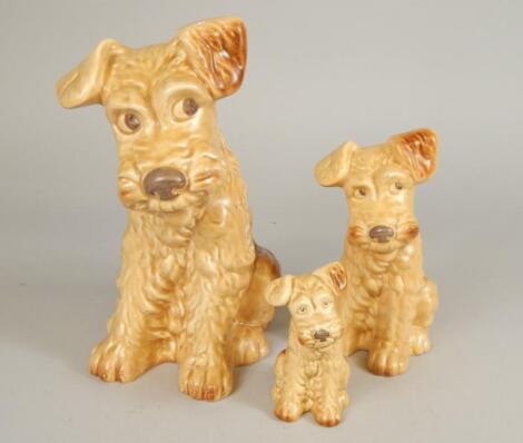 A graduated set of three Sylvac ceramic terriers