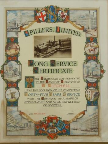 A long service certificate presented to a W Mitchell