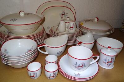 Various Crown Devon Fieldings Stockholm Deer pattern dinnerware