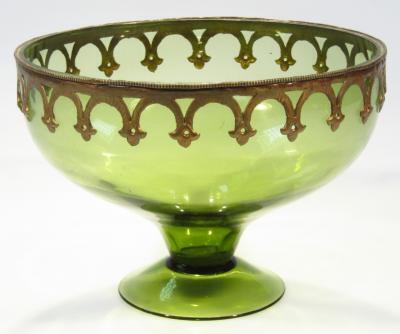 A Continental green glass footed bowl