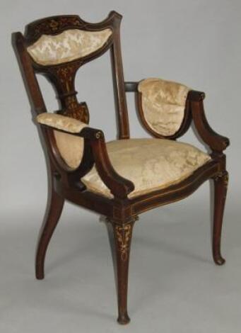 A late Victorian rosewood bone inlaid and painted carver chair