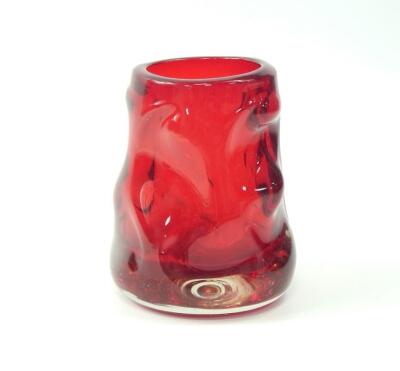 A Whitefriars ruby red knobbly glass vase