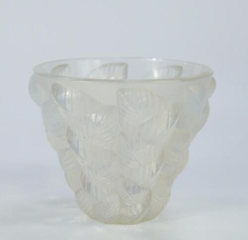 A Lalique opalescent glass vase decorated in the Moissac pattern