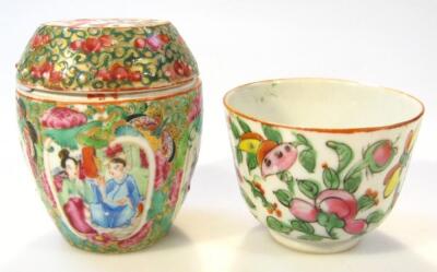 A 19thC Cantonese famille vert jar and cover - 2