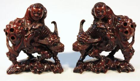 A pair of Chinese Republican period hardwood figures