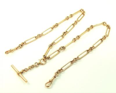 A 9ct rose gold oval and circular cable link Albert chain