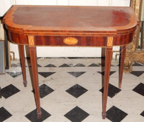 A late George IV mahogany and satinwood crossbanded card table