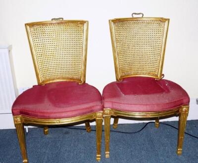 A pair of French gilt wood style salon chair