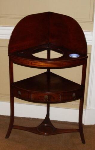 To GR270716. An early 19thC mahogany and ebony strung corner washstand