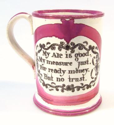 A early 19thC Sunderland pink lustre frog mug