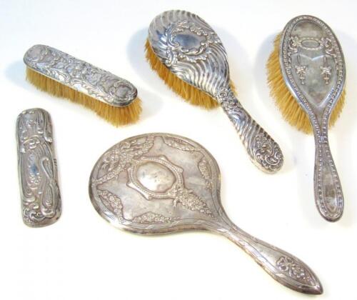 Various silver backed dressing table items