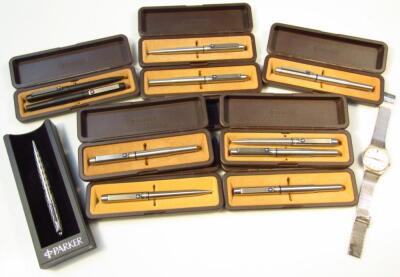 Various late 20thC cased Parker fountain pens