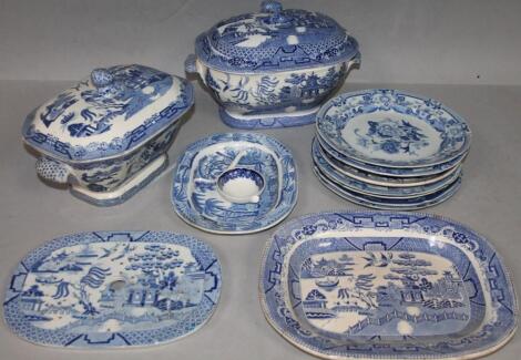 Various blue and white pottery