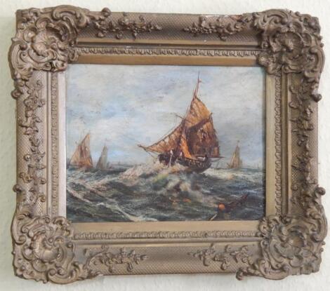 19thC British School. Masted ships on choppy seas