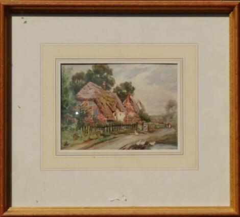 19thC British School. Country scene with thatched cottage