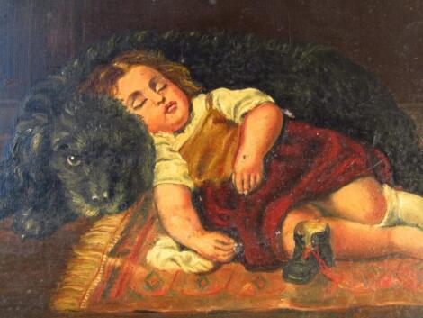 19thC English School. A child asleep aside dog