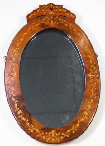 A 19thC walnut and marquetry inlaid mirror