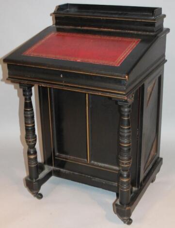 A 19thC ebonised and birds eye maple Davenport