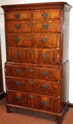 A George III walnut chest on chest